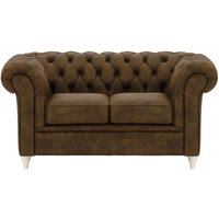 Chesterfield 2 Seater Sofa, Dark Brown, Leg colour: white