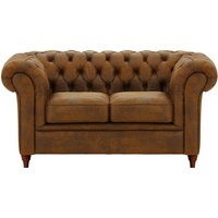 Chesterfield 2 Seater Sofa, Brown, Leg colour: dark oak