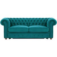 Chesterfield Max Borneo three-seater sofa bed, V 36 - Peacock, Leg colour: dark oak