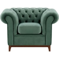 Chesterfield Wood Armchair, dirty blue, Leg colour: dark oak
