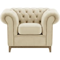 Chesterfield Wood Armchair, light beige, Leg colour: wax black