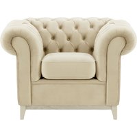 Chesterfield Wood Armchair, light beige, Leg colour: white