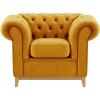 Chesterfield Wood Armchair, mustard, Leg colour: like oak
