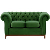 Chesterfield Wood 2-Seater Sofa, dark green, Leg colour: dark oak