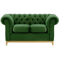 Chesterfield Wood 2-Seater Sofa, dark green, Leg colour: like oak