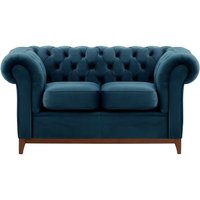 Chesterfield Wood 2-Seater Sofa, blue, Leg colour: dark oak