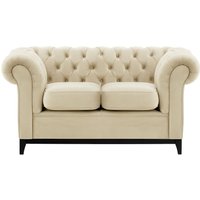 Chesterfield Wood 2-Seater Sofa, light beige, Leg colour: black