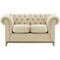 Chesterfield Wood 2-Seater Sofa, light beige, Leg colour: wax black