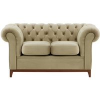 Chesterfield Wood 2-Seater Sofa, mink, Leg colour: dark oak