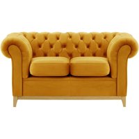 Chesterfield Wood 2-Seater Sofa, mustard, Leg colour: like oak