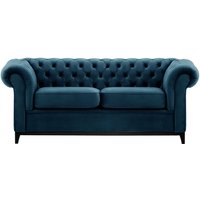 Chesterfield Wood 3-Seater Sofa, blue, Leg colour: black