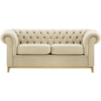 Chesterfield Wood 3-Seater Sofa, light beige, Leg colour: like oak