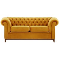 Chesterfield Wood 3-Seater Sofa, mustard, Leg colour: dark oak