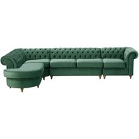 Chesterfield LHF 4-piece Corner Modular Sofa, dirty blue, Leg colour: wax black
