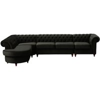 Chesterfield LHF 4-piece Corner Modular Sofa, black, Leg colour: dark oak