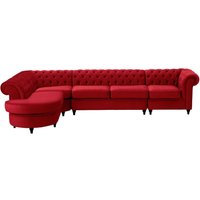 Chesterfield LHF 4-piece Corner Modular Sofa, dark red, Leg colour: black