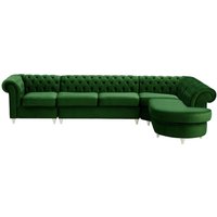 Chesterfield RHF 4-piece Corner Modular Sofa, dark green, Leg colour: white