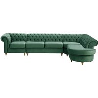 Chesterfield RHF 4-piece Corner Modular Sofa, dirty blue, Leg colour: wax black