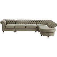 Chesterfield RHF 4-piece Corner Modular Sofa, grey, Leg colour: dark oak