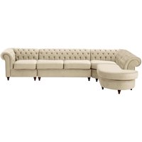 Chesterfield RHF 4-piece Corner Modular Sofa, light beige, Leg colour: dark oak