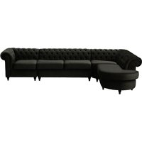 Chesterfield RHF 4-piece Corner Modular Sofa, black, Leg colour: black