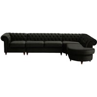 Chesterfield RHF 4-piece Corner Modular Sofa, black, Leg colour: dark oak