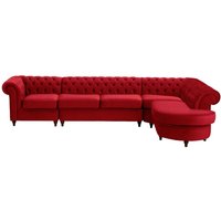 Chesterfield RHF 4-piece Corner Modular Sofa, dark red, Leg colour: dark oak