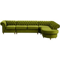 Chesterfield RHF 4-piece Corner Modular Sofa, olive green, Leg colour: wax black