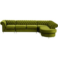 Chesterfield RHF 4-piece Corner Modular Sofa, olive green, Leg colour: white