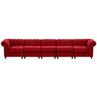 Chesterfield 5-piece Modular Sofa, dark red, Leg colour: dark oak