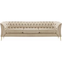Chesterfield Modern 3 Seater Sofa, light beige, Leg colour: gold metal