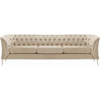 Chesterfield Modern 3 Seater Sofa, light beige, Leg colour: chrome metal