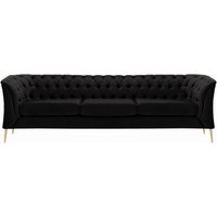 Chesterfield Modern 3 Seater Sofa, black, Leg colour: gold metal