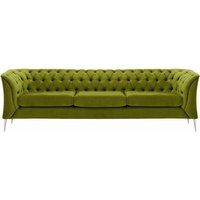 Chesterfield Modern 3 Seater Sofa, olive green, Leg colour: chrome metal