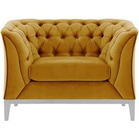 Chesterfield Modern Armchair Wood, mustard, Leg colour: white