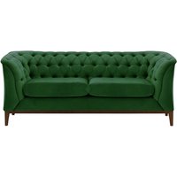 Chesterfield Modern 2 Seater Sofa Wood, dark green, Leg colour: dark oak