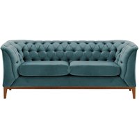 Chesterfield Modern 2 Seater Sofa Wood, dirty blue, Leg colour: aveo