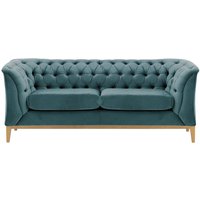 Chesterfield Modern 2 Seater Sofa Wood, dirty blue, Leg colour: like oak