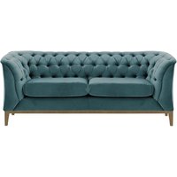 Chesterfield Modern 2 Seater Sofa Wood, dirty blue, Leg colour: wax black