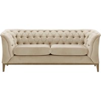Chesterfield Modern 2 Seater Sofa Wood, light beige, Leg colour: wax black