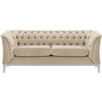 Chesterfield Modern 2 Seater Sofa Wood, light beige, Leg colour: white