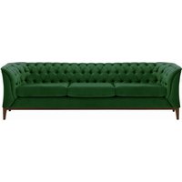 Chesterfield Modern 3 Seater Sofa Wood, dark green, Leg colour: dark oak