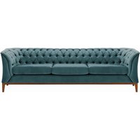 Chesterfield Modern 3 Seater Sofa Wood, V 36 - Peacock, Leg colour: wax black
