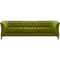 Chesterfield Modern 3 Seater Sofa Wood, olive green, Leg colour: dark oak