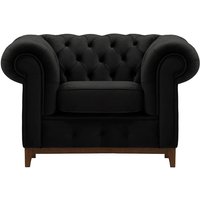 Chesterfield Grand Armchair, black, Leg colour: dark oak