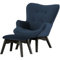 Ducon Mini Velvet Children's Wingback Chair + Footstool, navy blue, Leg colour: black