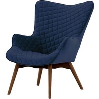 Ducon Velvet Wingback Chair With Stitching, blue, Leg colour: dark oak