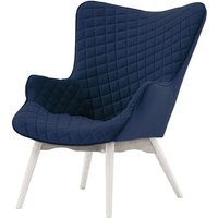 Ducon Velvet Wingback Chair With Stitching, blue, Leg colour: white