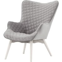 Ducon Velvet Wingback Chair With Stitching, silver, Leg colour: white