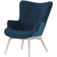 Ducon Velvet Wingback Chair, navy blue, Leg colour: white
